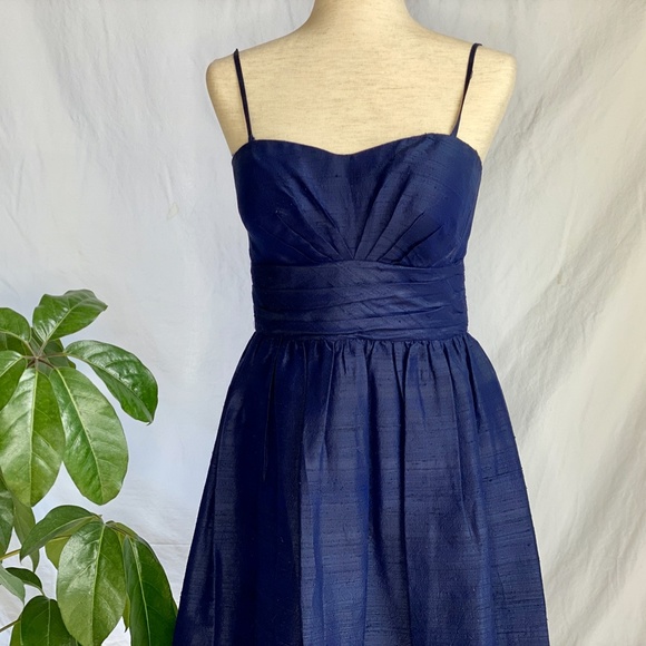 ELIZA J 100% Silk Shantung Dress in Navy Blue - Picture 2 of 7